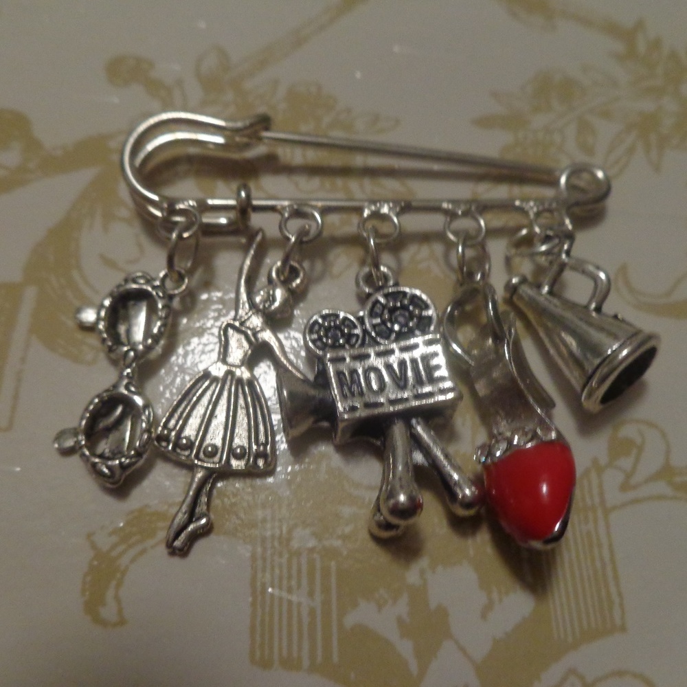 Handmade Movie Enamel Safety Pin Charm Brooch - Picture 1 of 5